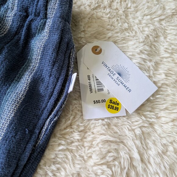 Men's Vintage Summer Set Blue Stripes Brand New NWT Buttons Pockets Drawstrings - Picture 9 of 12